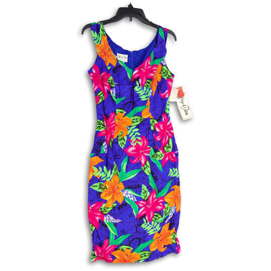 NWT Womens Multicolor Floral V-Neck Sleeveless Back Zip Sheath Dress Sz 7/8 image number 1