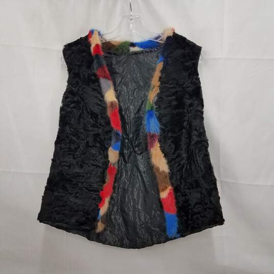 Curly Lamb Fur Vest w/ Dyed Rabbit Fur Trim image number 1