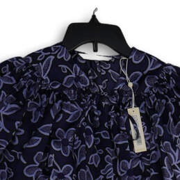 NWT Womens Blue Floral Long Sleeve Ribbed Cuff Pullover Blouse Top Size S alternative image