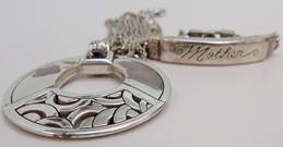 Brighton Open Circle Rhinestone Pendant Necklace & Mother Scrolled Silver Tone Bar Bracelet 72.5g