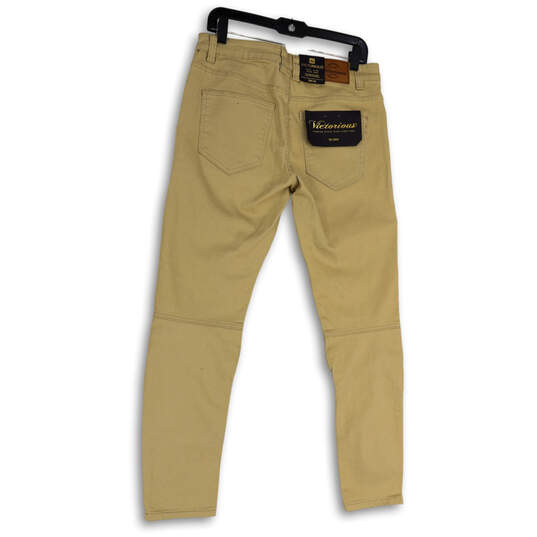 NWT Mens Beige Denim Distressed Zipper Slim Fit Ankle Jeans Size 32x30 image number 3