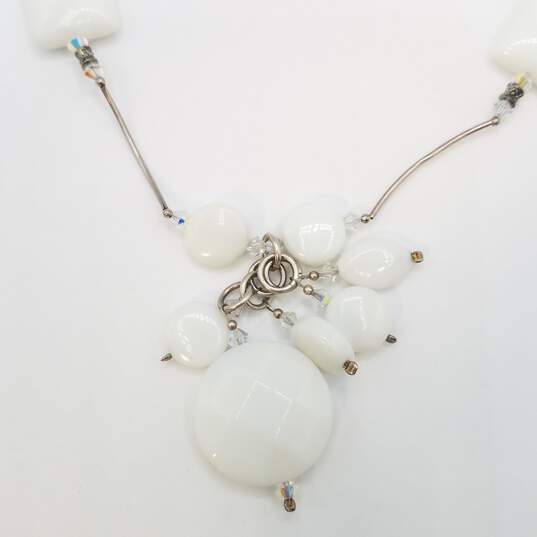 Sterling Silver Faceted Crystal Bead White Gemstone Pendant 19 In Necklace 31.1g image number 2