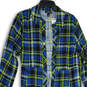 NWT Womens Green Blue Plaid Spread Collar Long Sleeve Shirt Dress Size 2 image number 1