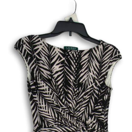 Lauren Ralph Lauren Womens Black White Leaf Print Cap Sleeve Sheath Dress Size 2 image number 3