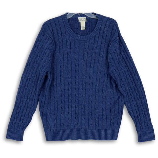 Mens Blue Cable-Knit Crew Neck Long Sleeve Classic Pullover Sweater Size XL image number 1