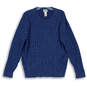Mens Blue Cable-Knit Crew Neck Long Sleeve Classic Pullover Sweater Size XL image number 1
