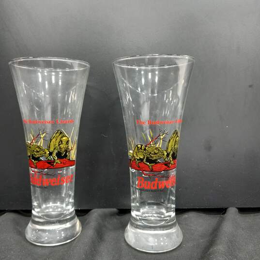 Pair of The Budweiser Lizards Pilsner Beer Glasses 7" image number 1