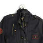 Womens Black Long Sleeve Pockets Full Zip Military Jacket Size Medium image number 3