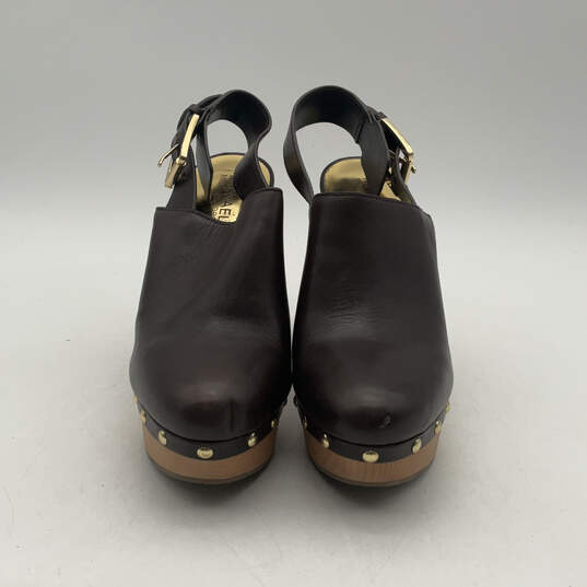 Womens Beatrice Black Leather Round Toe Platform Slingback Mule Heels Size 7.5 image number 2