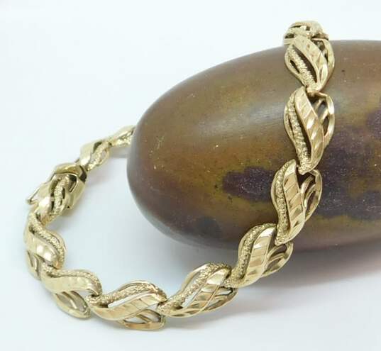 14K Gold Etched Textured Abstract Linked Chain Bracelet 10.1g image number 4