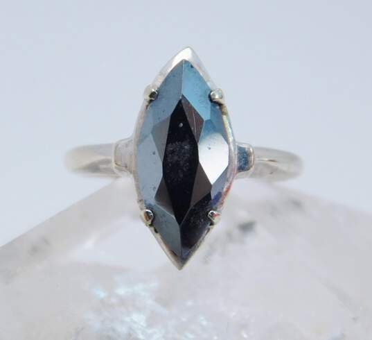 10K White Gold Marquise Cut Hematite Ring 2.9g image number 1