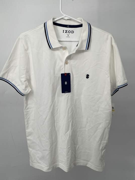 Mens White Blue Striped Short Sleeve Slim Fit Polo Shirt Size M T-0528898-A image number 1