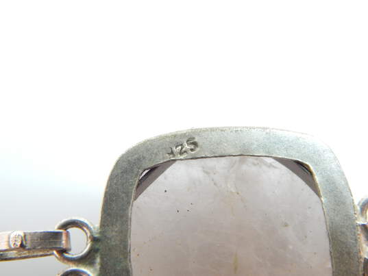 Artisan 925 Rose Quartz Square Oval & Teardrop Cabochons Linked Toggle Bracelet 27.6g image number 1