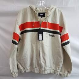 STÜSSY Women's Printed Stripe Hood Jacket Stone/Orange Size XS