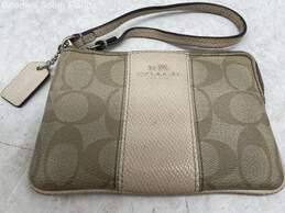 Coach Womens Cream Monogram Print Bag Charm Lightweight Wristlet Wallet