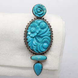 Artisan Amy Kahn Signed AKR Sterling Silver Turquoise Pendant/Brooch & Ring Size 6.5 - 54.3g alternative image