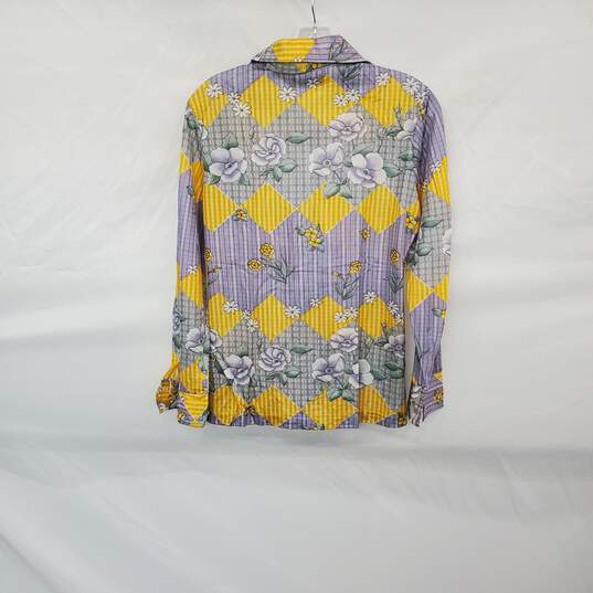 Rrrrruss Vintage Gold & Purple Floral Patterned Button Up Shirt WM Size 12 image number 2