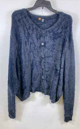 Free People Womens Blue Button-Up Fuzzy Oversized Cardigan Sweater Size Small