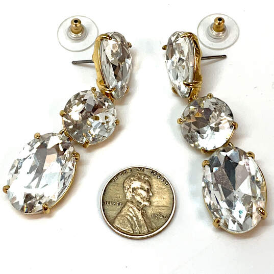Designer J. Crew Gold-Tone Triple Crystal Cut Stone Classic Drop Earrings image number 3