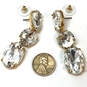 Designer J. Crew Gold-Tone Triple Crystal Cut Stone Classic Drop Earrings image number 3