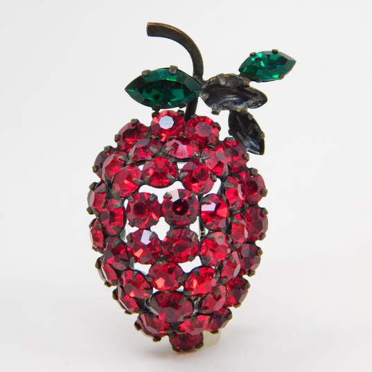 Vintage Icy Red & Green Rhinestone Fruit & Heart Jewelry 41.8g image number 4