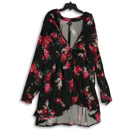 Torrid Womens Multicolor Floral V-Neck Long Sleeve Trench Coat Size 3(Plus)