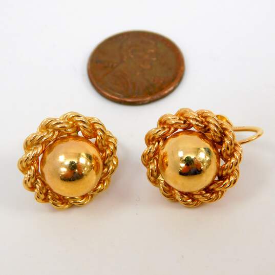 Vintage 14K Yellow Gold Ball Bead Rope Detail Screw Back Earrings 9.6g image number 6