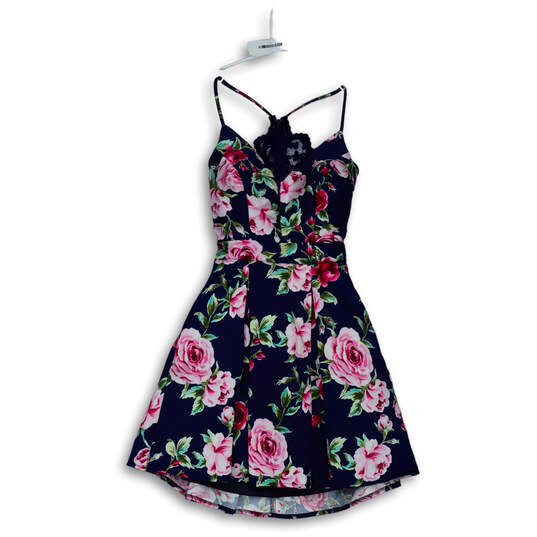 Womens Multicolor Floral Spaghetti Straps Back Zip Fit & Flare Dress Size 1 image number 1