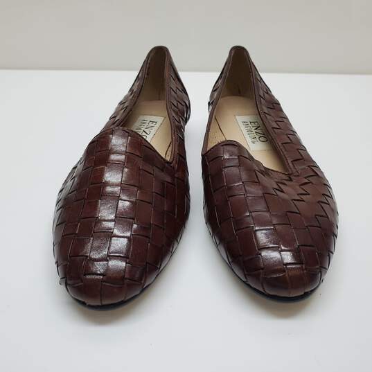 Enzo Angiolini Leather Brown Woven Slip On Flats Loafer Sz 5.5 image number 3