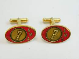 American Medical Association 10K Gold & Gold Filled Red Enamel Cufflinks 11.7g alternative image