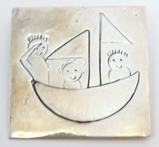Taxco 925 Etched People in Boat & Telling Secret Brooches 12.8g image number 4