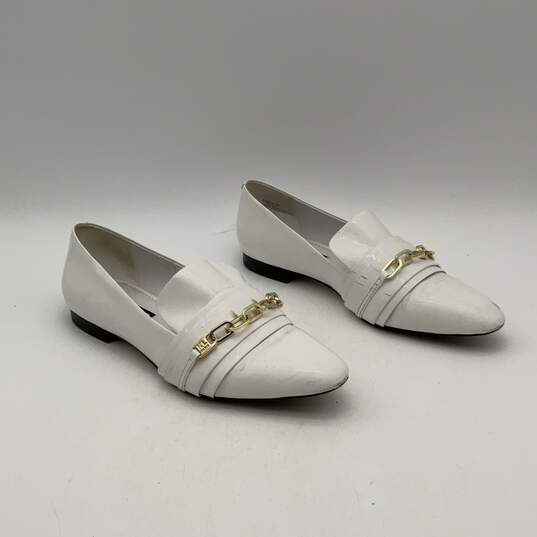 Womens Nikki White Patent Leather Almond Toe Slip-On Loafers Shoes Sz 10 M image number 1