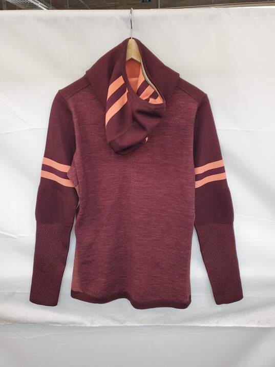 Wm Smartwool Intraknit 250 Pullover Hoodie Burgundy Striped Arms Sz L image number 2