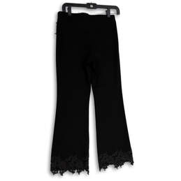 Womens Black Lace Hem Stretch Pull-On Straight Leg Cropped Pants Size M alternative image