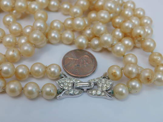 Vintage Crown Trifari Faux Pearl Rhinestone Double Strand Necklace 112.9g image number 5