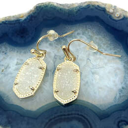 Designer Kendra Scott Gold-Tone Iridescent Drusy Fish Hook Drop Earrings
