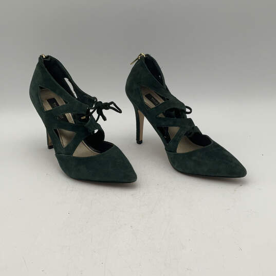 Womens Delphine Green Suede Pointed Toe Back Zip Stiletto Pump Heels Sz 7.5 image number 3