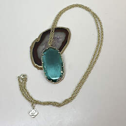 Designer Kendra Scott Gold-Tone Chain Blue Crystal Stone Pendant Necklace
