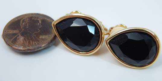 Vintage SAL Swarovski Faceted Black Glass Gold Tone Clip On Earrings 11.9g image number 5