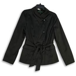 Harve Benard Womens Black Long Sleeve Flap Pocket Belted Jacket Size Medium