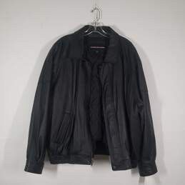 Mens Leather Long Sleeve Slash Pockets Full-Zip Motorcycle Jacket Size XXL