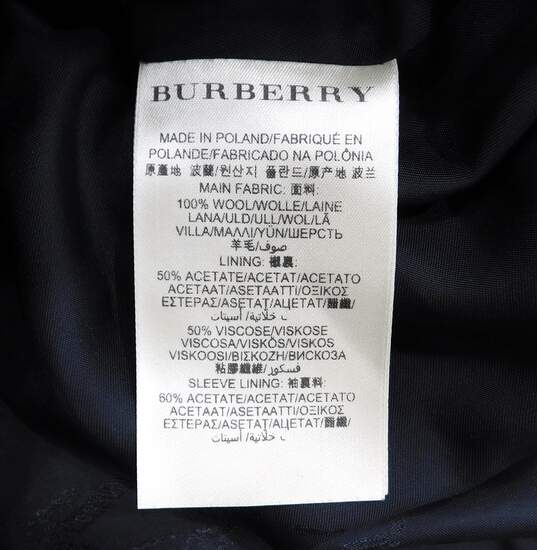 Women's Burberry Wool Double Breasted Blue Plaid Ruffle Bottom Coat image number 7