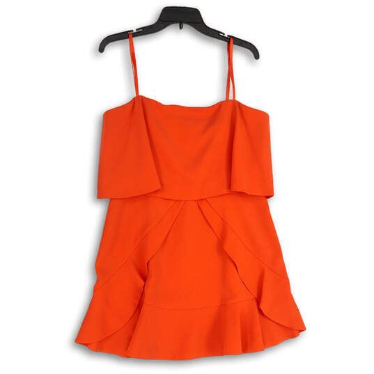 NWT Womens Orange Ruffle Strapless Back Zip Short Mini Dress Size 12 image number 1