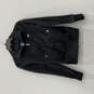 Womens Black Long Band Sleeve Collared Pockets Full-Zip Jacket Size Small image number 1
