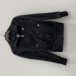 Womens Black Long Band Sleeve Collared Pockets Full-Zip Jacket Size Small