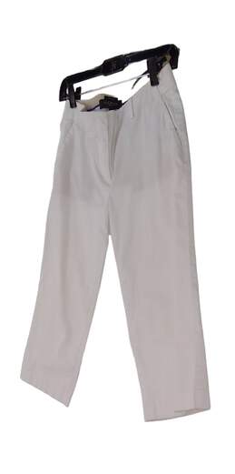 Womens White Flat Front Pockets Straight Leg Cropped Pants Size 4P alternative image
