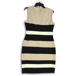 Womens Beige White Black Striped Sleeveless Back-Zip Sheath Dress Size 8 alternative image