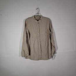 Womens Linen Regular Fit Long Sleeve Pleated Front Button-Up Shirt Size Medium