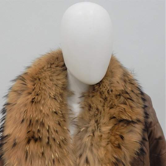 VTG 1980s J. Percy for Marvin Richards Women's Brown Leather Fox Fur Trim Collar Jacket Size S image number 4