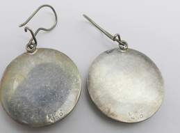 Chile 950 Silver Lapis Inlay Textile Pattern Disc Statement Drop Earrings alternative image